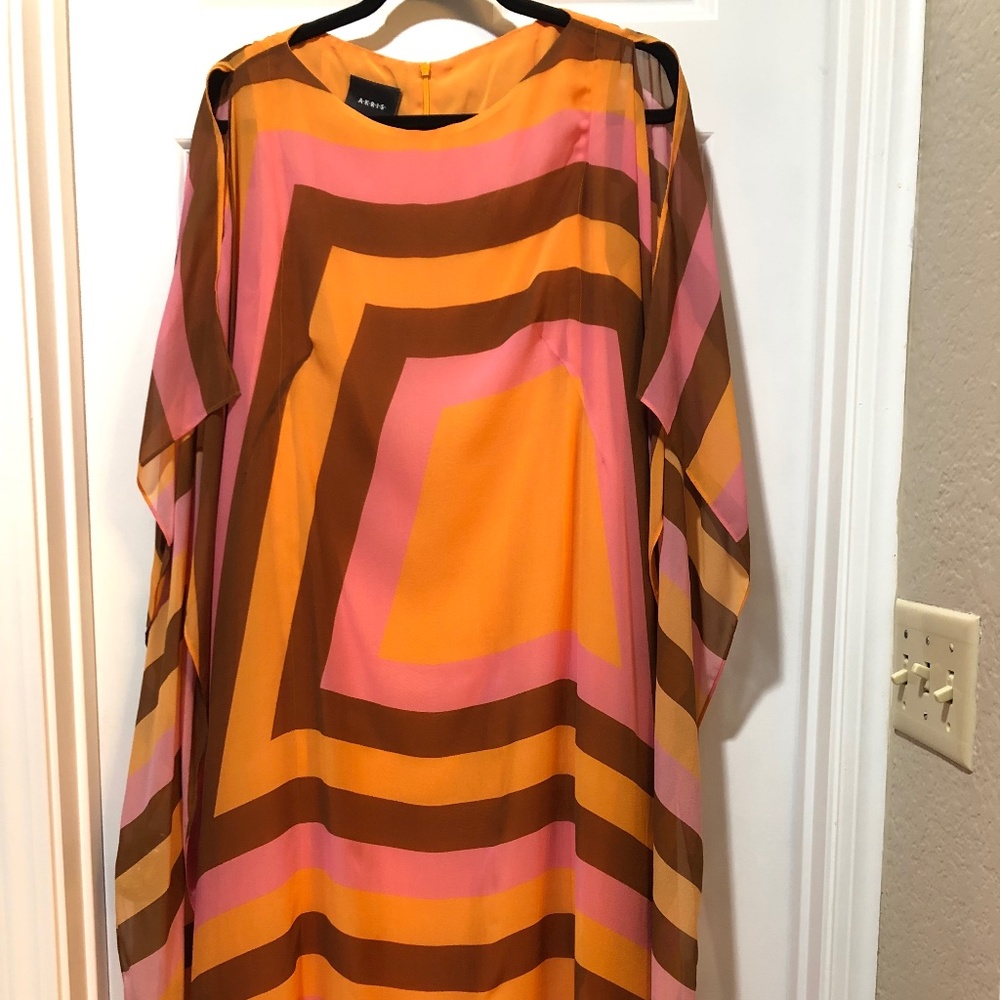 AKRIS Infinite Trapezoid Silk Crepe Caftan Dress Runway 2022 NWOT